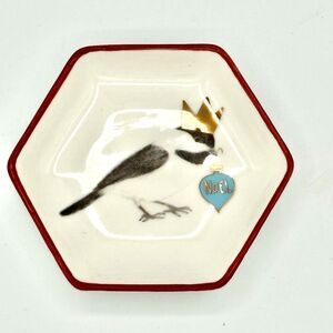 Christmas Trinket Plate by Kellie Montana Bird Holding Noel Ornament